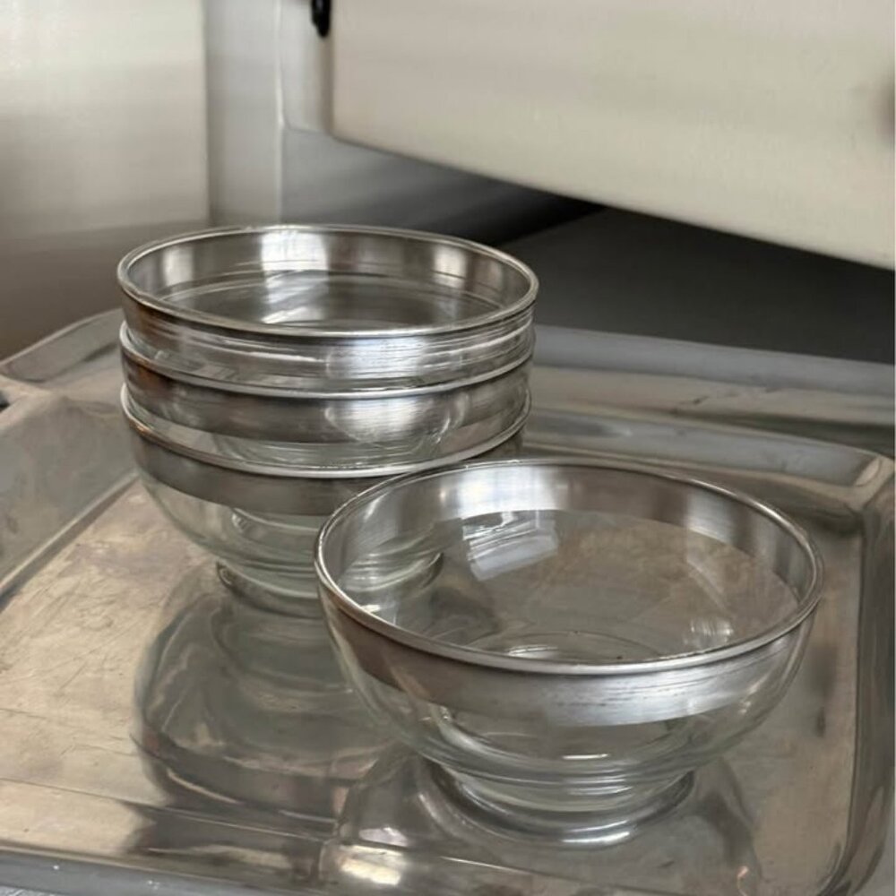French Glassware Silver Rim Small Bowls (Unmarked, Set of 4)